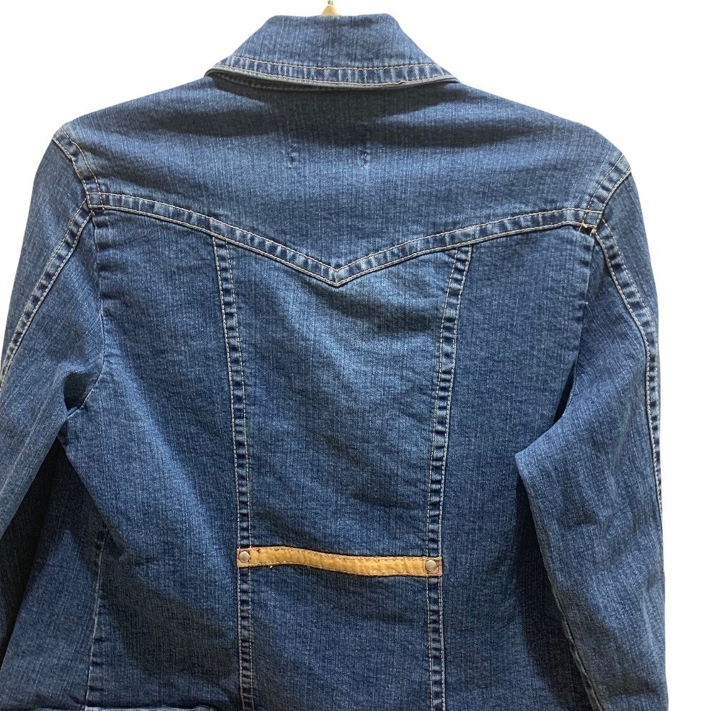 AMI Denim Button Down Jean Jacket w/ Tan Trim Sz S - Picture 3 of 11